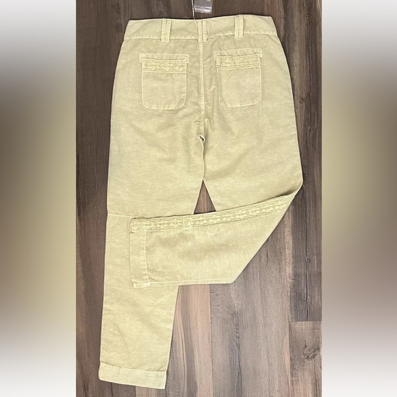 Sundance Organia Linen Cotton Blend Pants Women’s Sz 8  Sand Lace Roll Hem Boho - Picture 3 of 10